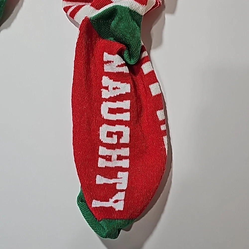Womens Naughty Nice Striped Christmas Fuzzy Cuff Holiday Knee High Socks